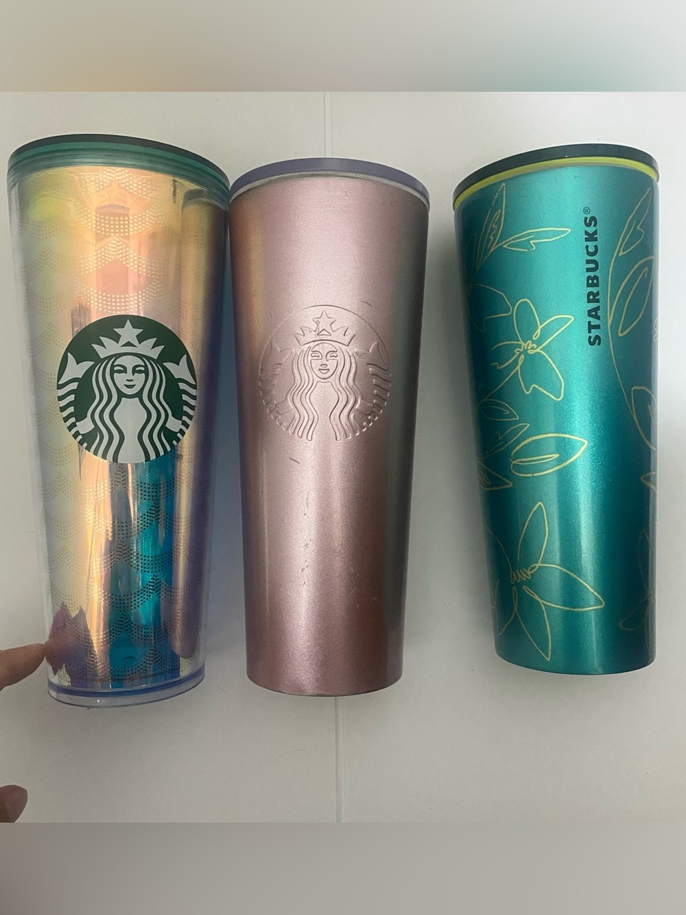 Starbucks Bundle Iridescent Rose Gold, & Teal Tumblers 3-Pack No Staws Flaws